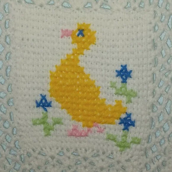 Two Hand Made Crochet Baby Afghans White Pink Yellow Blue - Picture 4 of 10